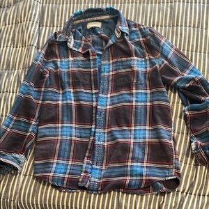 Casual Blue and Red Plaid Button-Down Shirt